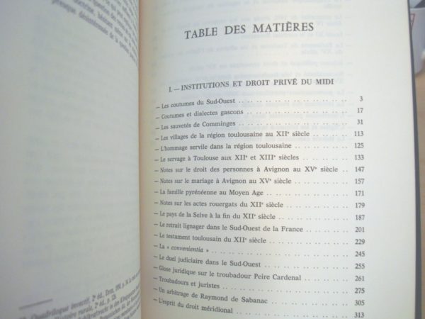 Paul Ourliac Etudes d'Histoire du Droit Médiéval 1979 tome 1 Institutions et droit privé du Midi L'Eglise au XVème siècle‎